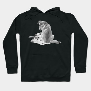 realist art cute puppy with torn teddy dog Hoodie